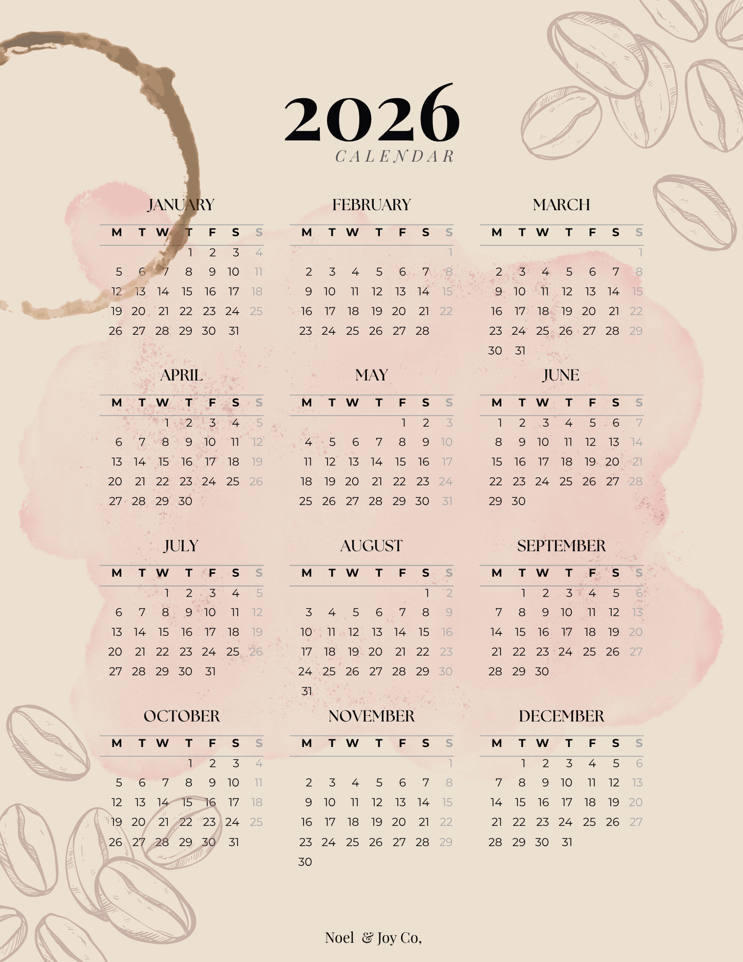 2026 Coffee-Themed Digital Calendar